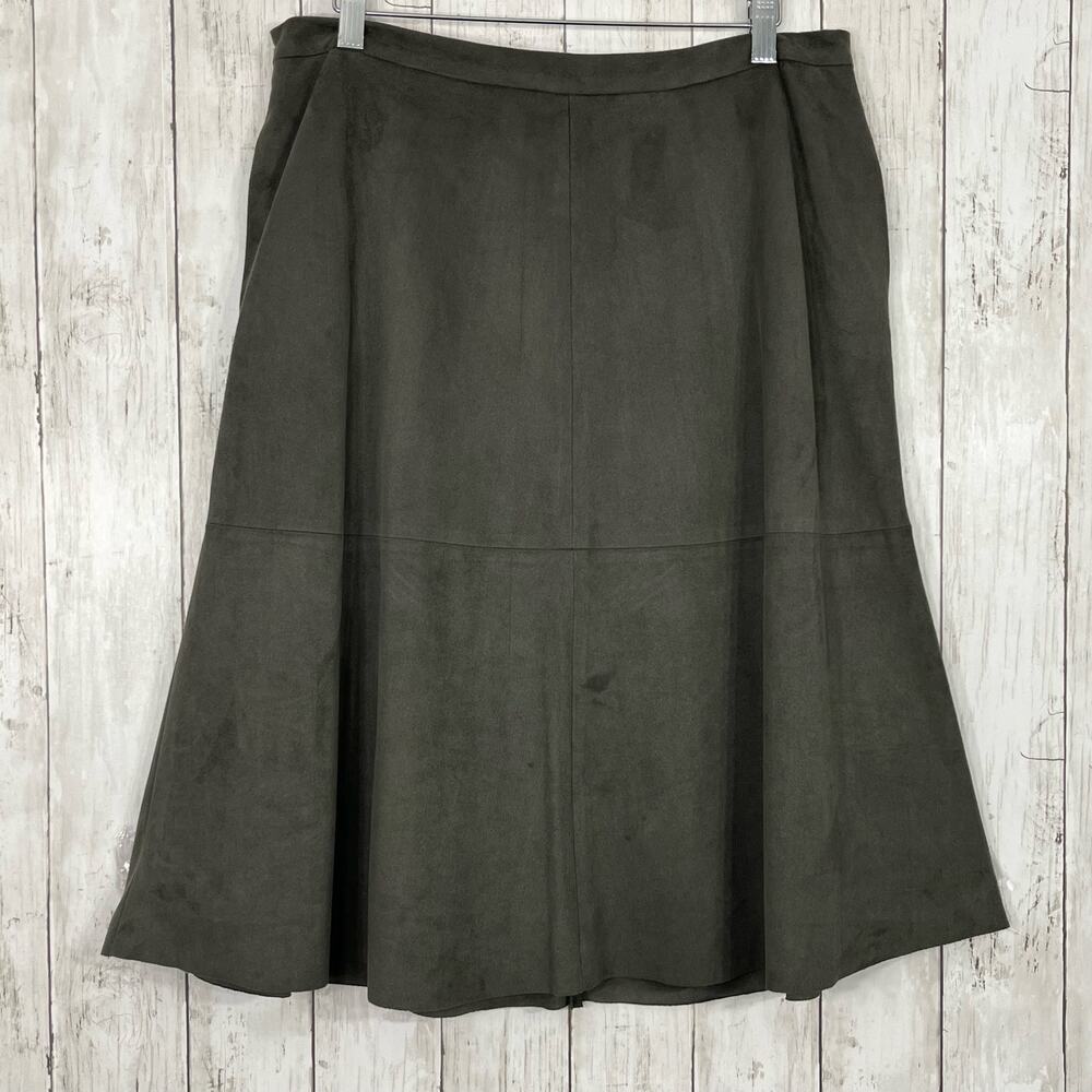 Vince Camuto Fully Lined Flowy Modest A-Line Midi Skirt Pockets Sage Green 12